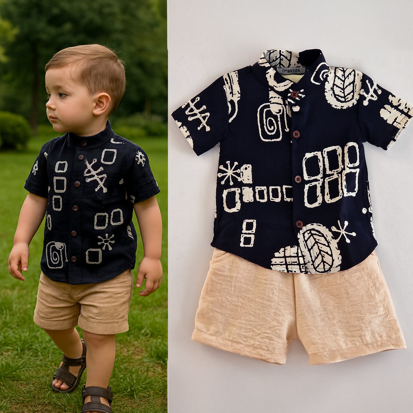 Ensemble d'été pour garçon – T-shirt noir et short beige | Cool et confortable