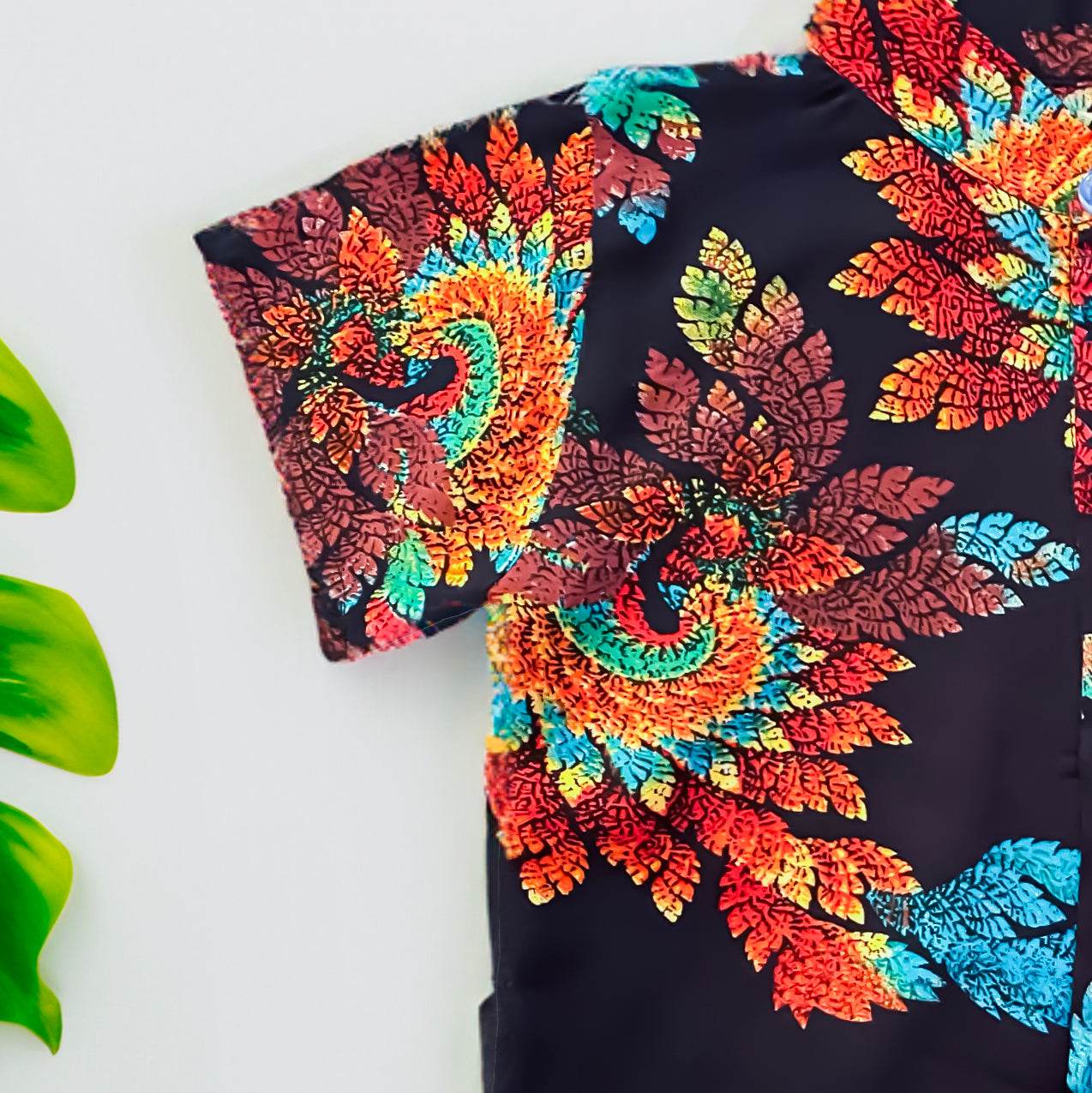 Kids' Summer Fun Set: Button-Up Shirt with Colorful Print and Cool Cyan Shorts - IRRAKIDS
