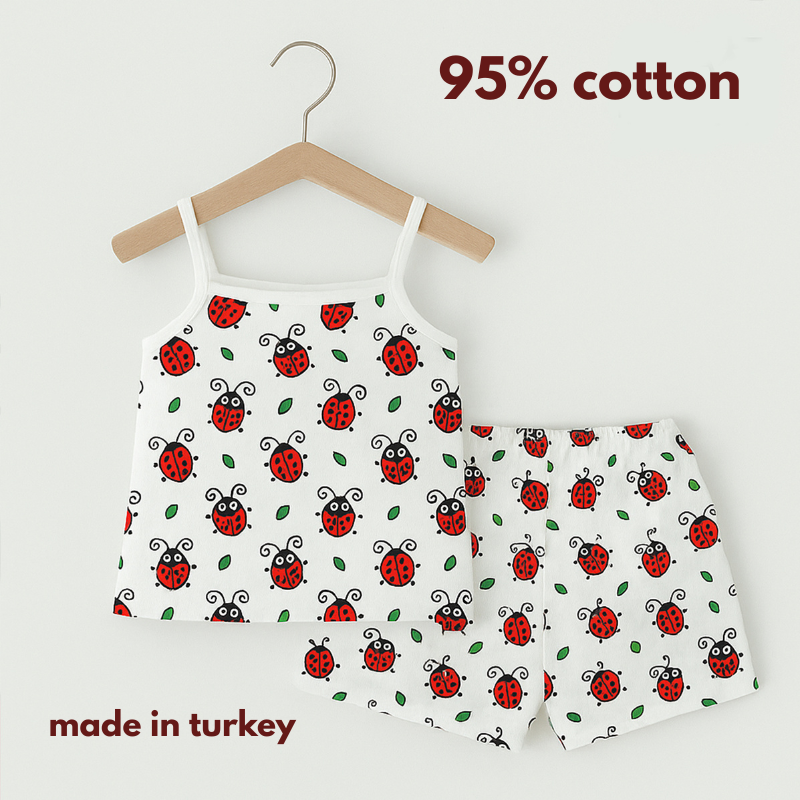 Ensemble de nuit et de jeu en coton pour enfants Coccinelle – Confort estival léger