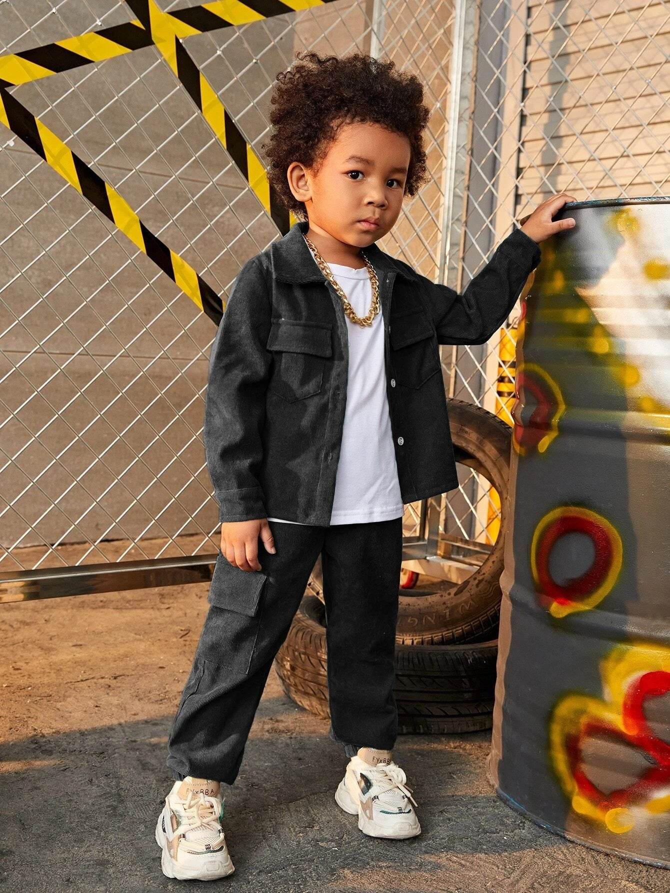Toddler 2 Piece Set Flap Pocket Shirt & Pants With Tee - IRRAKIDS