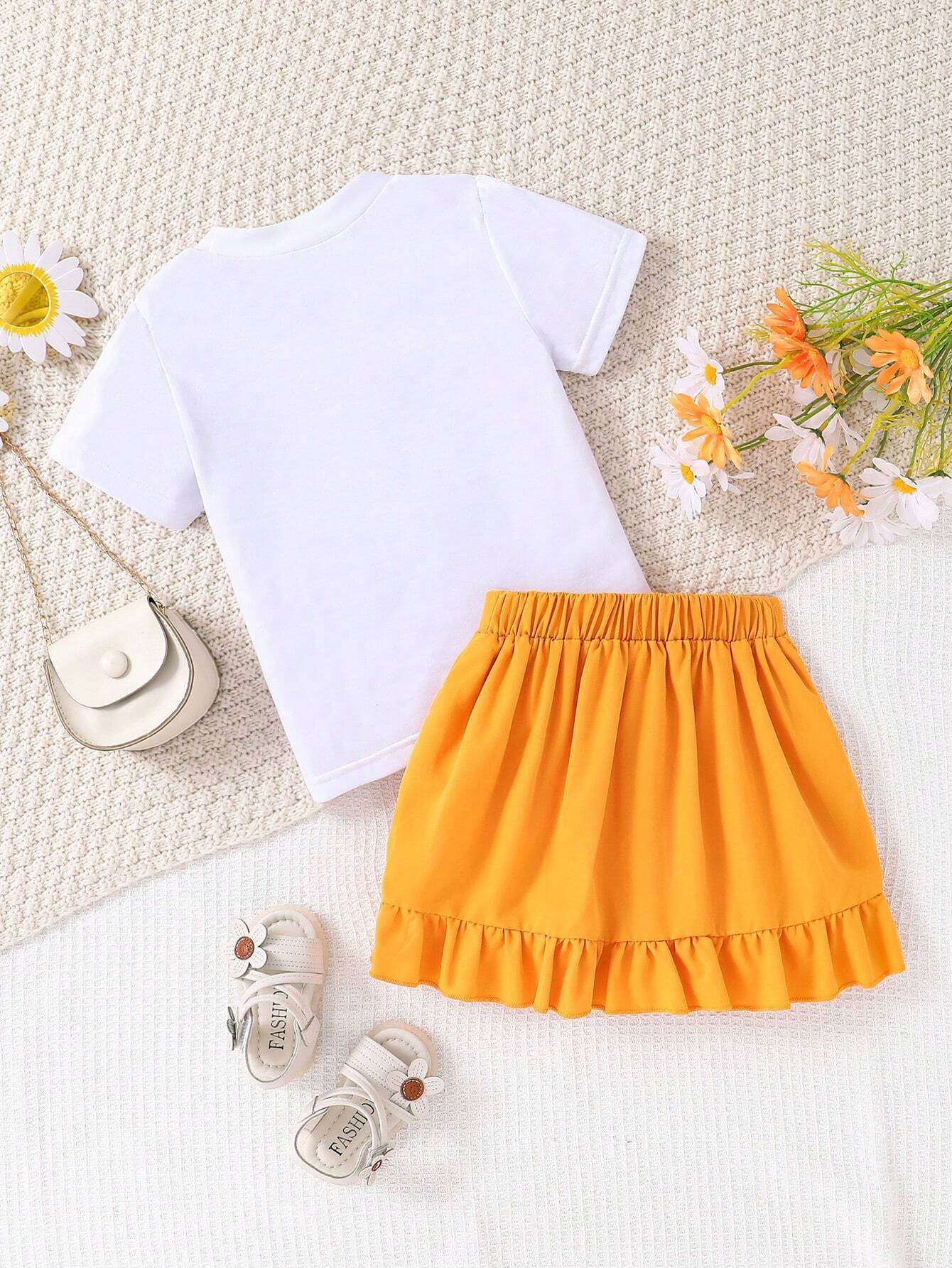 Floral Dreams: Girl's Graphic Tee & Ruffle Trim Skirt Set - IRRAKIDS