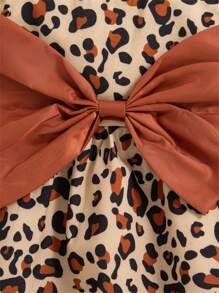 100% Cotton Two Piece Leopard Square Neck Sleeveless Bowknot Dress with Hat Set