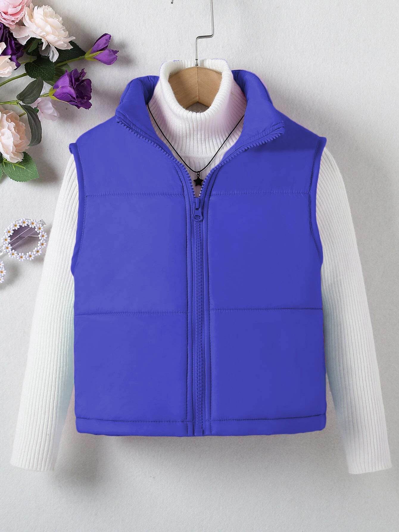 Chic Funnel Neck Zip Up Vest Puffer Coat for girls and boys- Casual Style with Sleeveless Comfort - IRRAKIDS