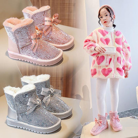 Super Cozy Girls' Snow Boots: Shining Pink & Silver, Faux Fur Lined, Non-Slip Ankle Mid Calf Booties