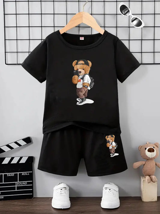 "Selfie-Style Fun: Boys' 2-Piece Summer Outfit - Graphic Tee & Shorts Set"