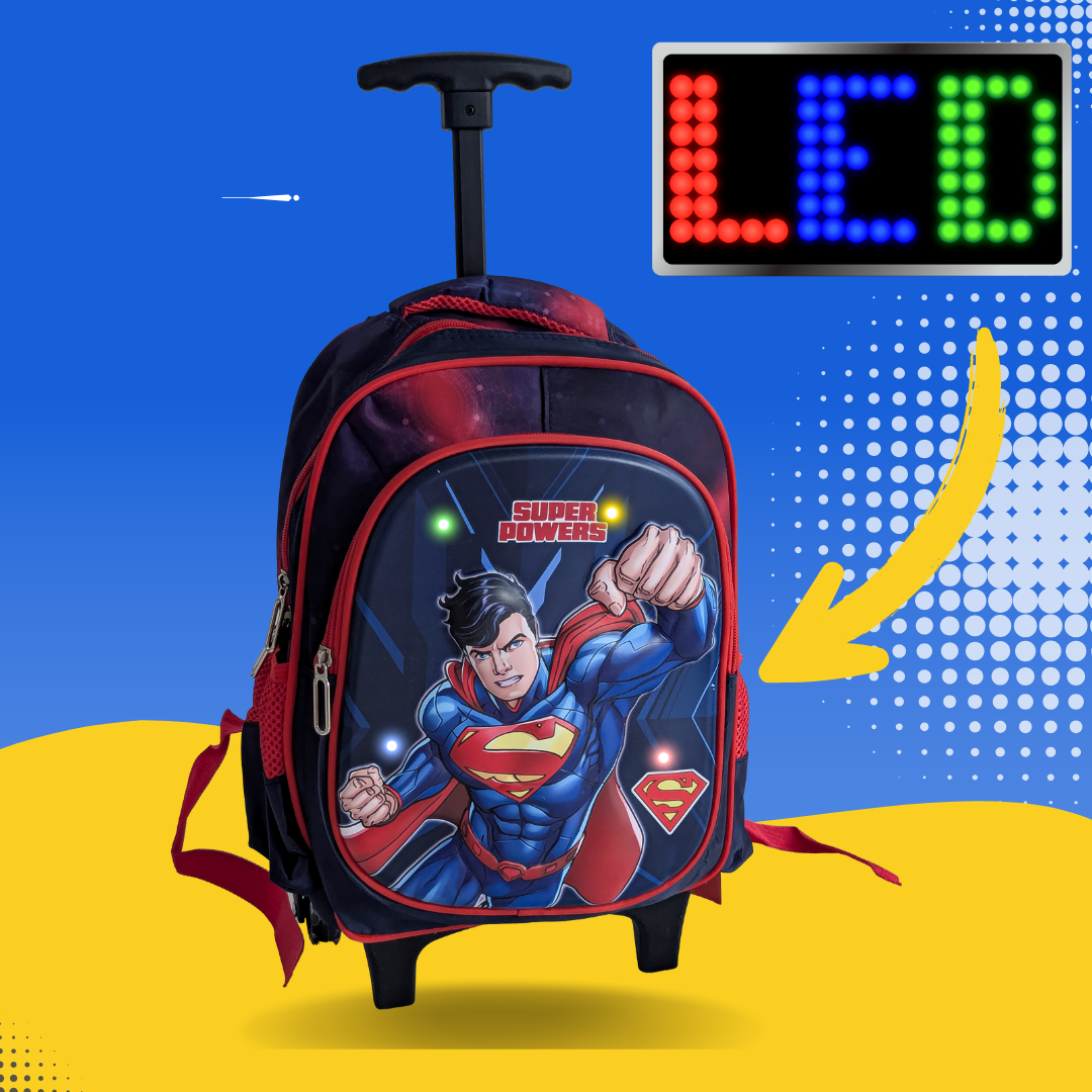 Children’s Cartoon Schoolbag with Wheels – Ultra-Light, LED Lights, Superheroes & Princess Elsa Design