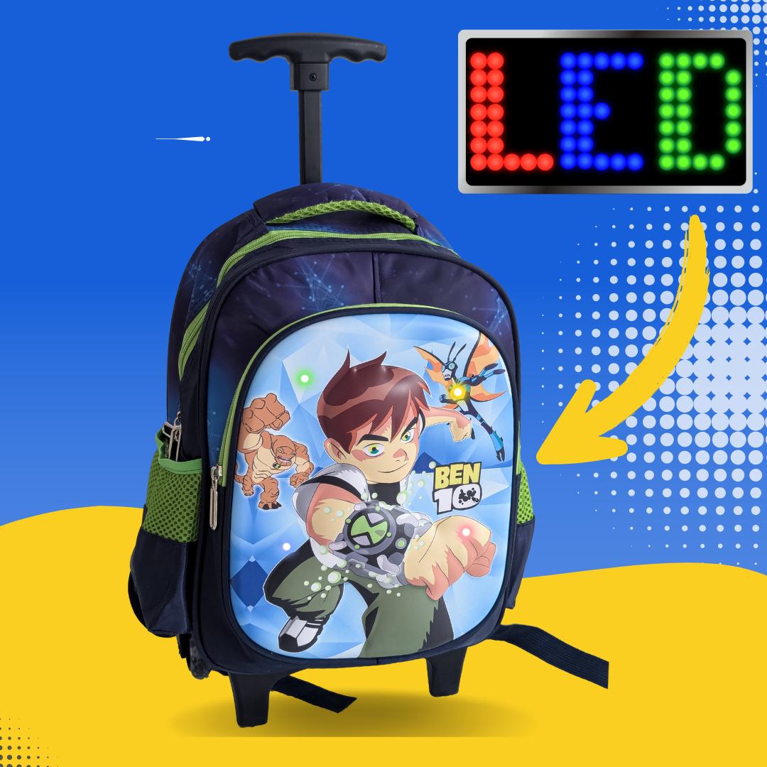 Children’s Cartoon Schoolbag with Wheels – Ultra-Light, LED Lights, Superheroes & Princess Elsa Design