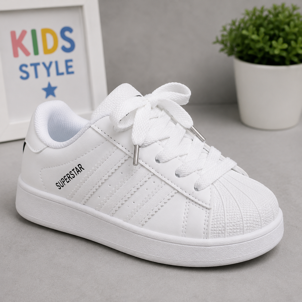 Kids Classic Shell Toe Sneakers – Lace-Up Casual Sports Shoes for Boys & Girls Product Description: