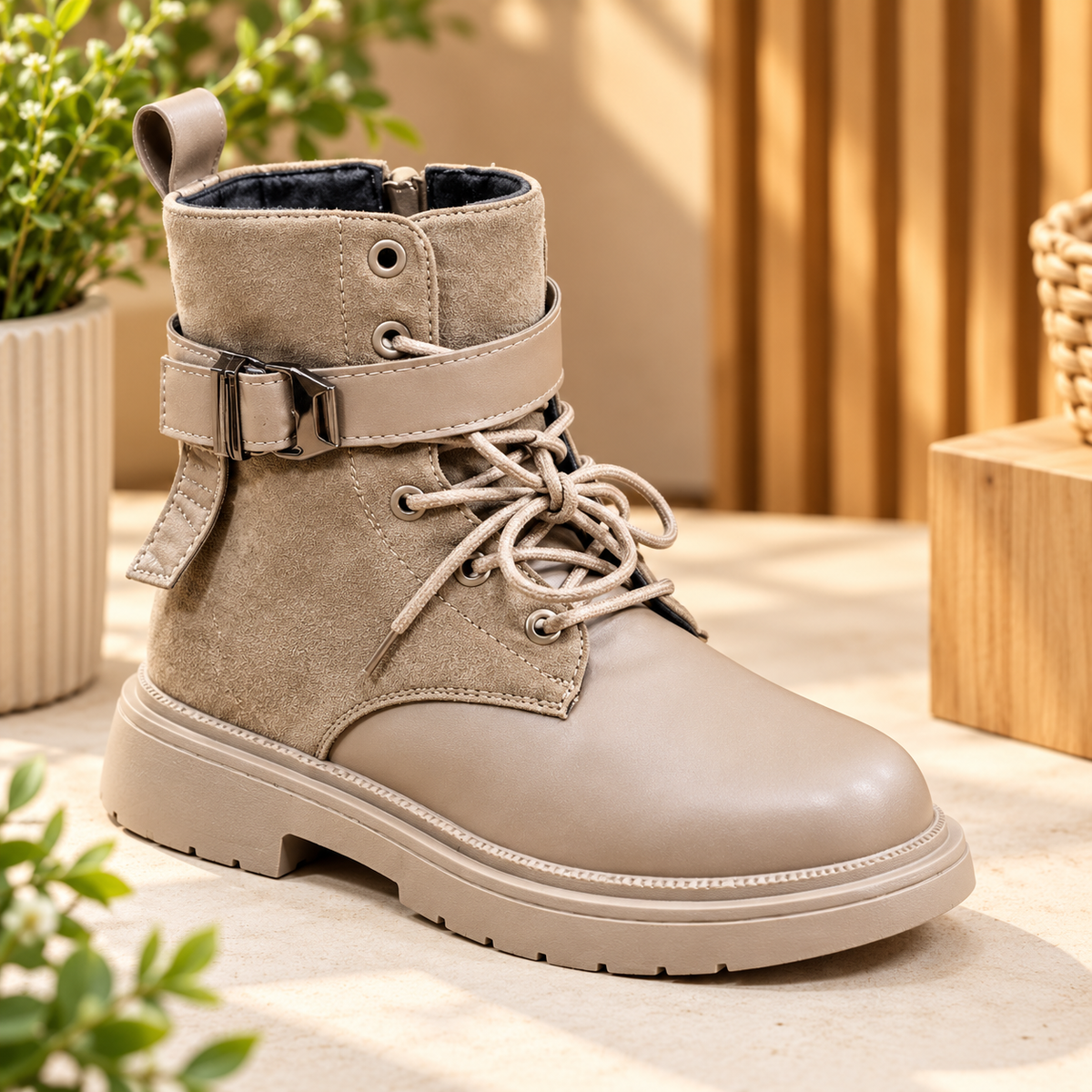 Bottines élégantes à lacets et boucles pour enfants