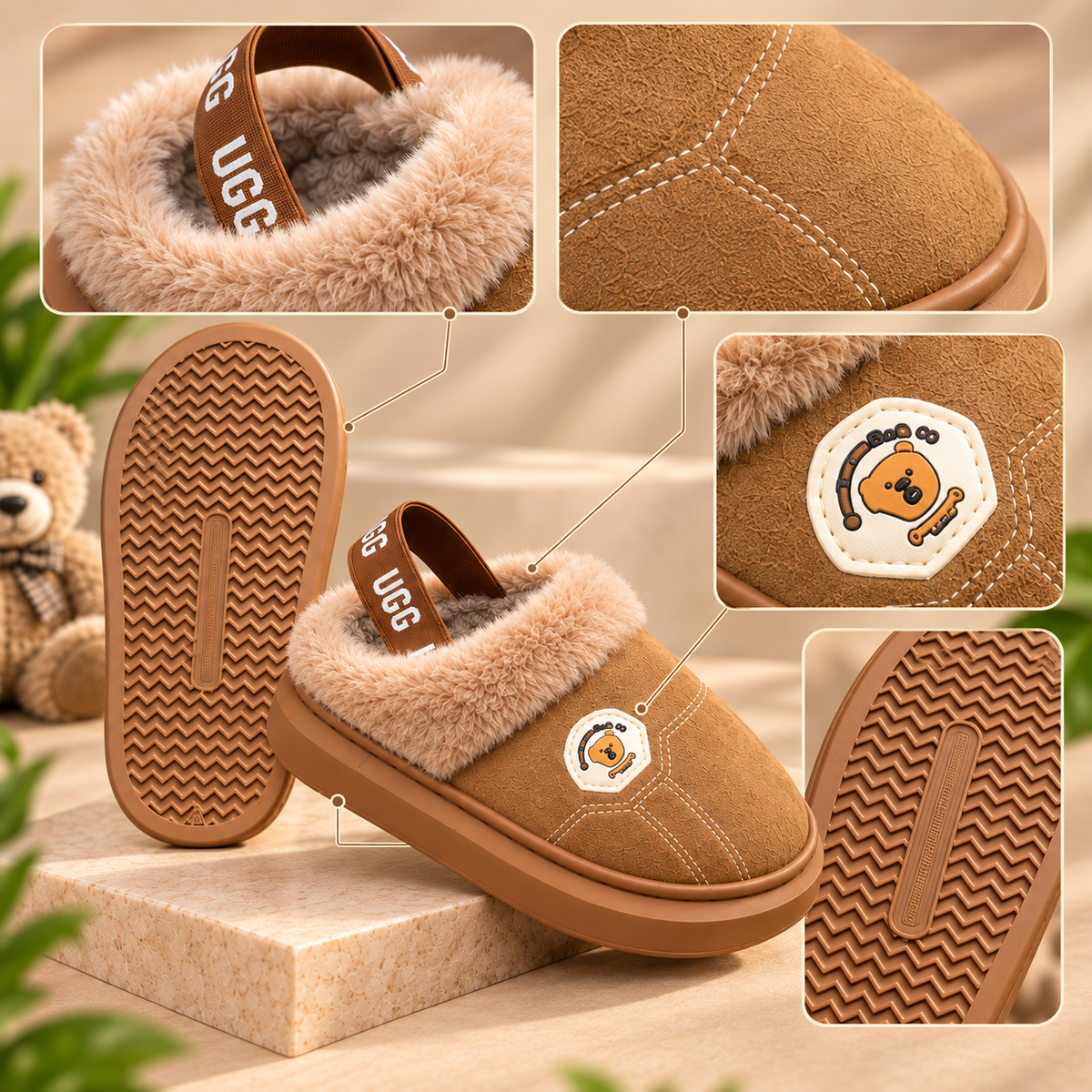 Girls Fur-Trim Slip-On Shoes