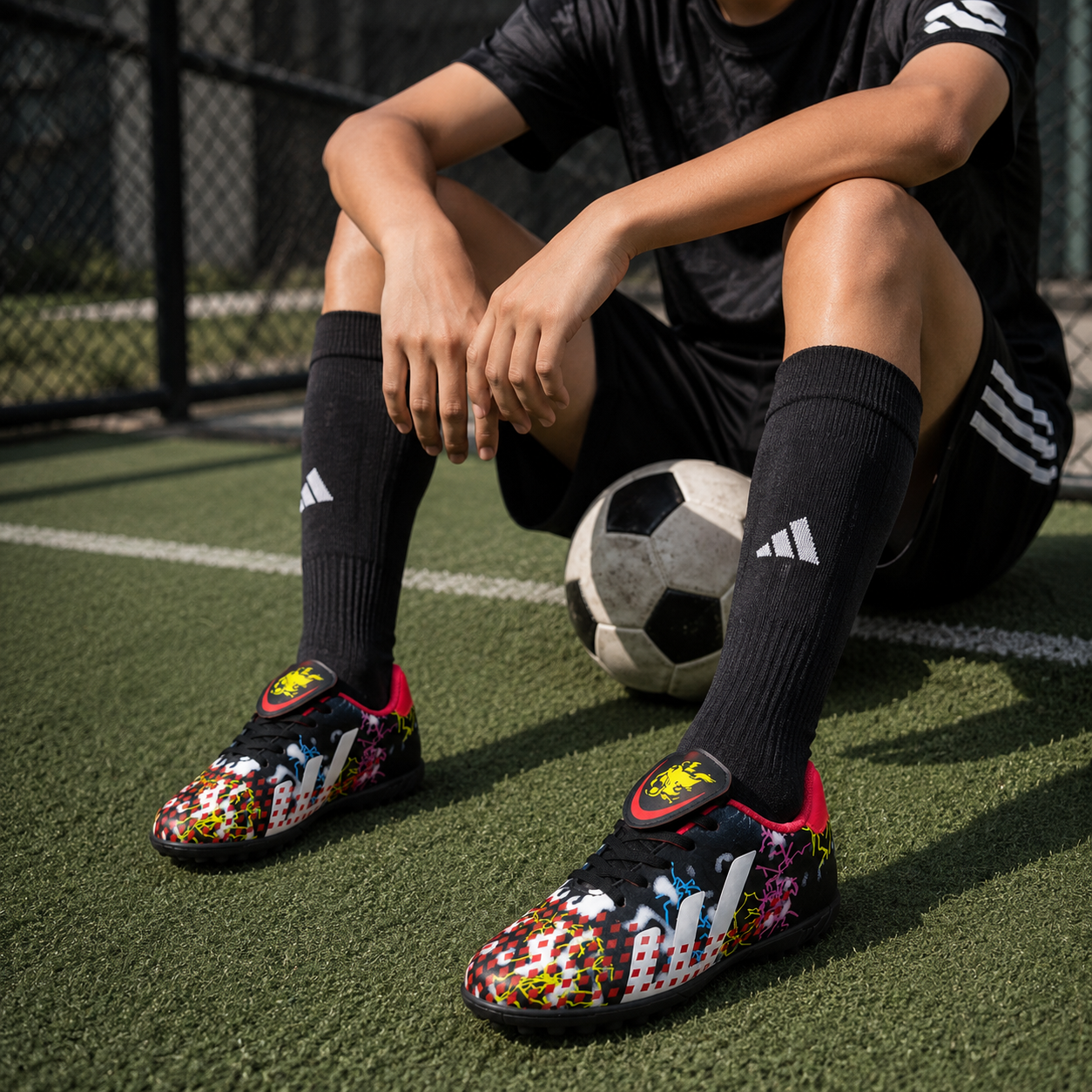Boys' Graffiti Football Training Shoes – Lightweight Non-Slip Sports Sneakers
