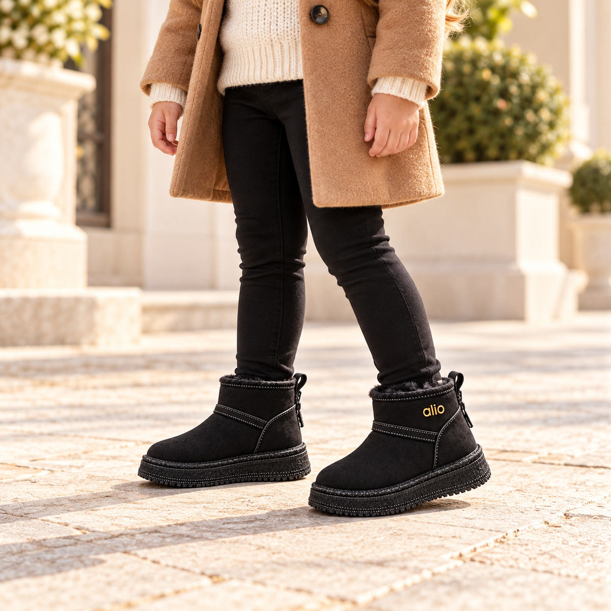 Kids’ Cozy Plush-Lined Winter Ankle Boots with a Soft Suede-Look Finish, Rounded Toe and Classic Everyday Style – Available in Pink, Khaki and Black