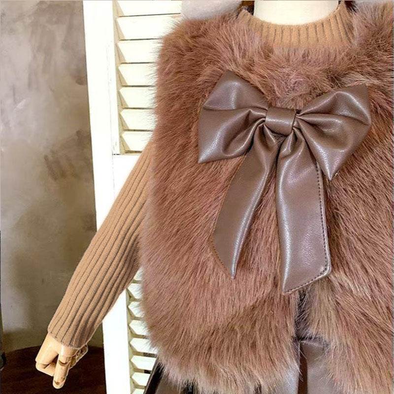 Girls Clothes Set Autumn Winter children Fashion Woolen Sweater Coat Knitted Tops + Long Sleeve Top+Velvet Pleated Leather Skirt Fashion - IRRAKIDS