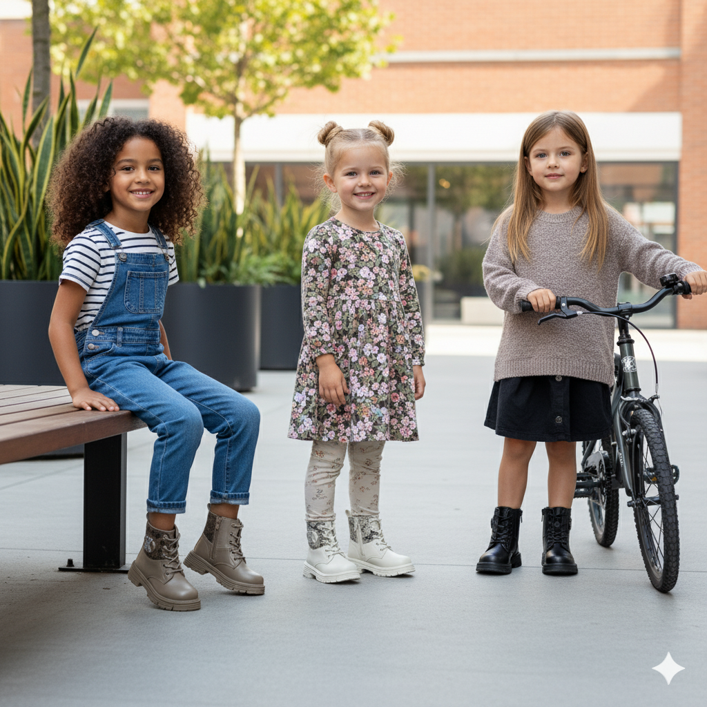 Girls’ Lace-Up Ankle Boots—Lug Grip for Safer Steps