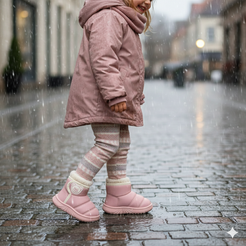 Kids Warm Winter Boots Soft Lining Cute Bear Design Non-Slip Sole Comfortable Baby Shoes