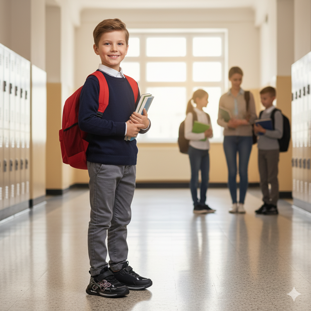 Boys Sport Sneakers: Quick On, Strap+Laces Stay Put