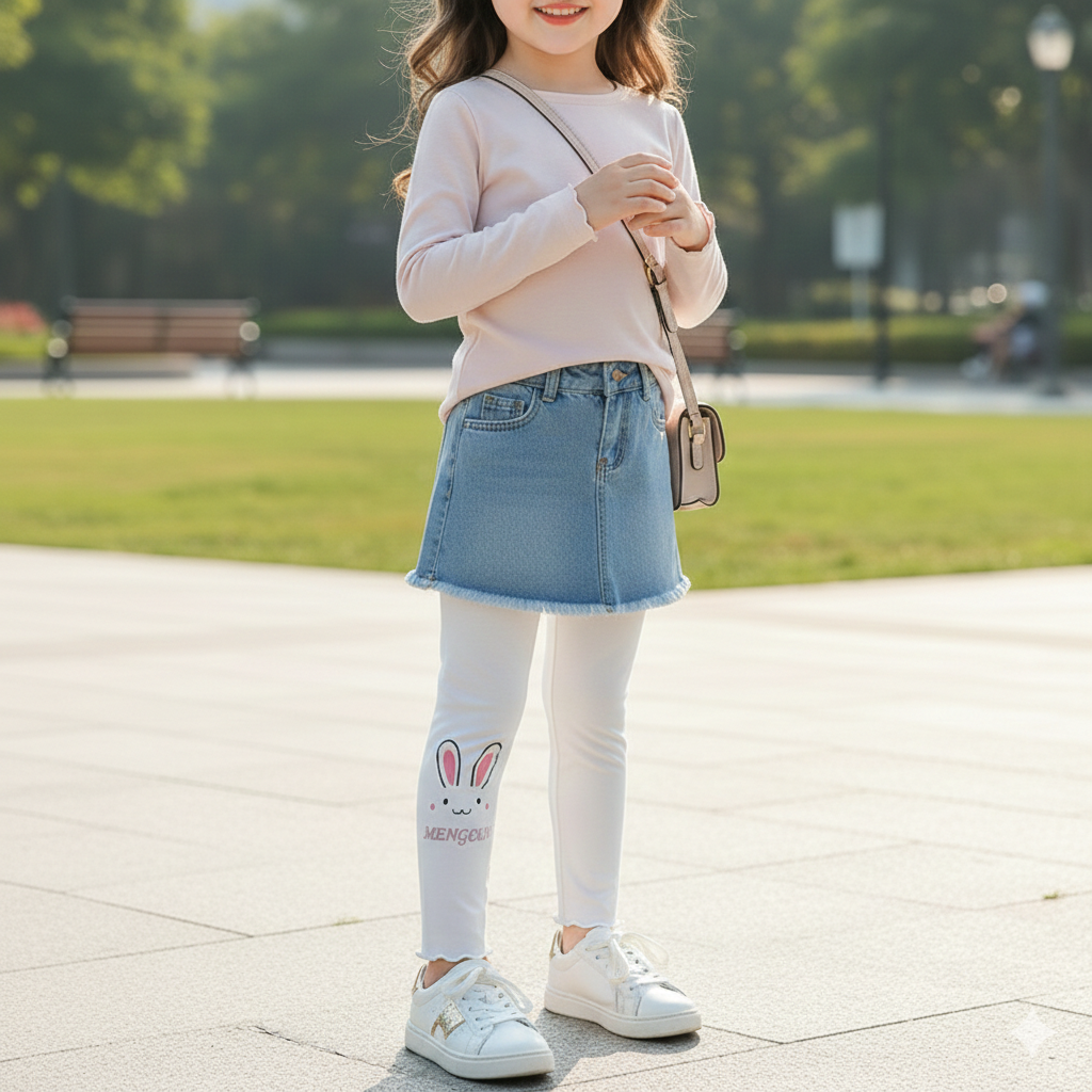 Leggings pour filles à imprimé lapin mignon – Pantalon en coton doux et extensible