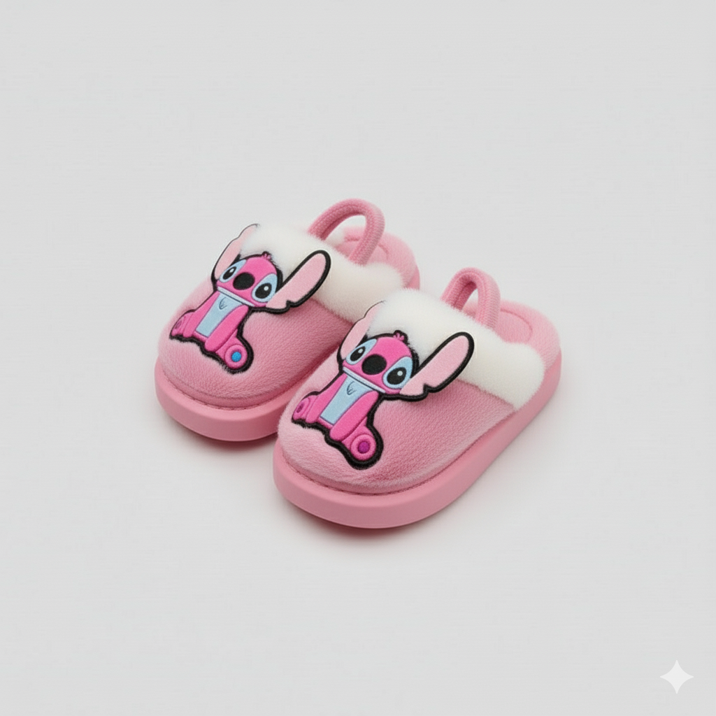 Kids' Stitch Slippers: Warm Faux-Fur, No-Slip Sole, Heel Strap