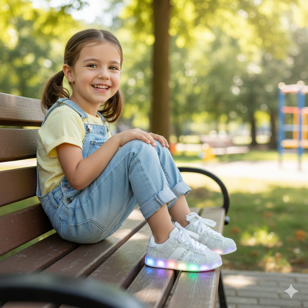 Girls Light-Up Glitter Sneakers – Cute Bow Design, Comfortable & Stylish ✨