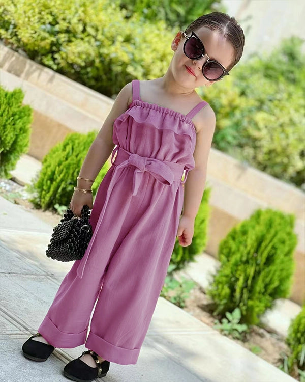 "Stylish girls' jumpsuit with a waist belt - perfect for summer occasions"