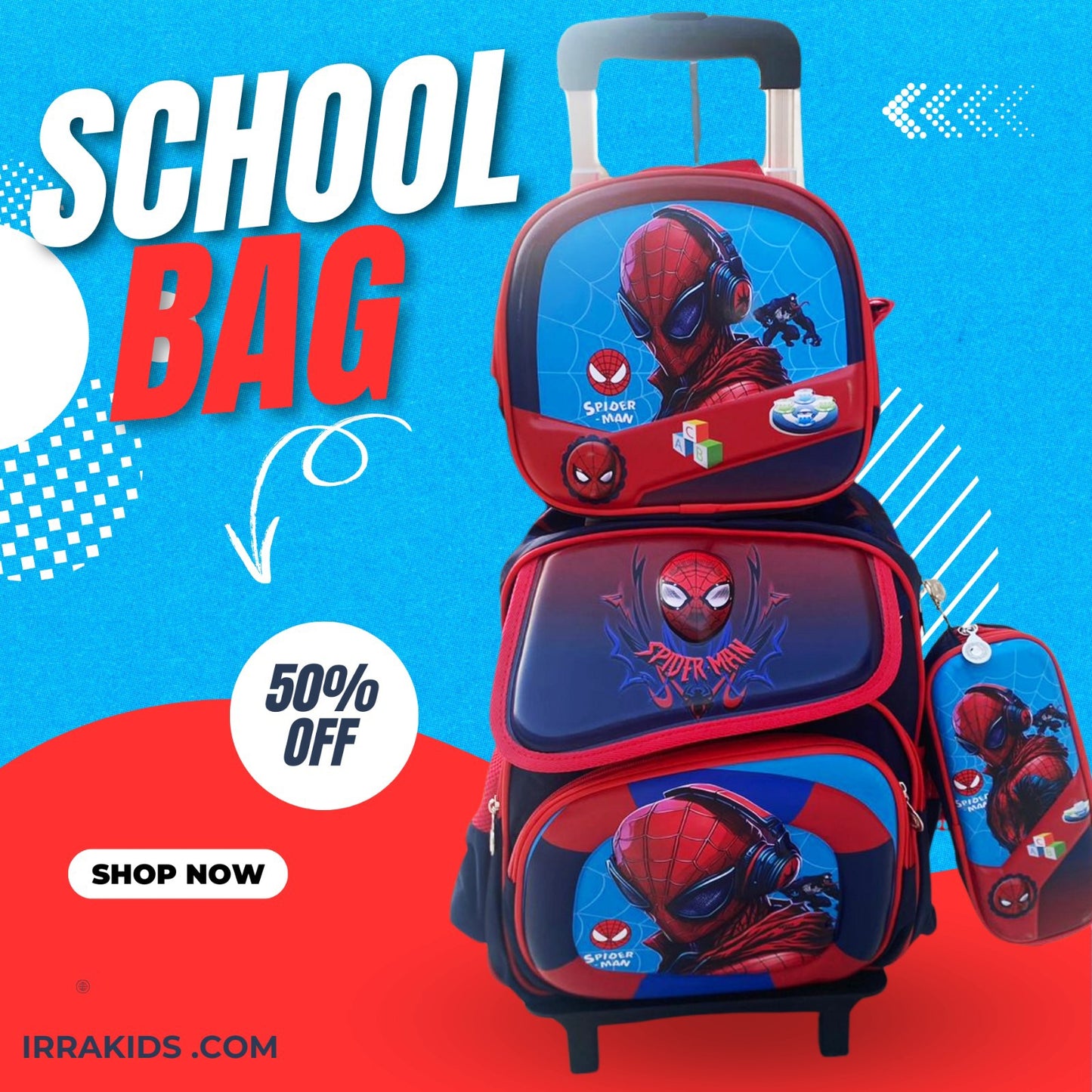 Ensemble de 3 sacs d'école à roulettes élégants au design de dessin animé pour enfants