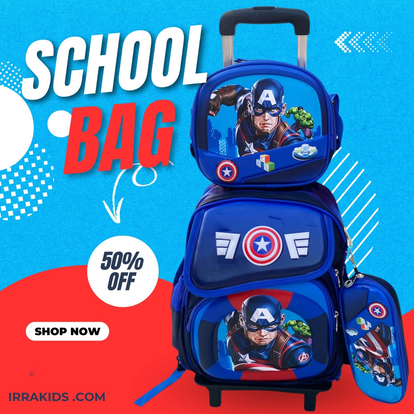 Ensemble de 3 sacs d'école à roulettes élégants au design de dessin animé pour enfants