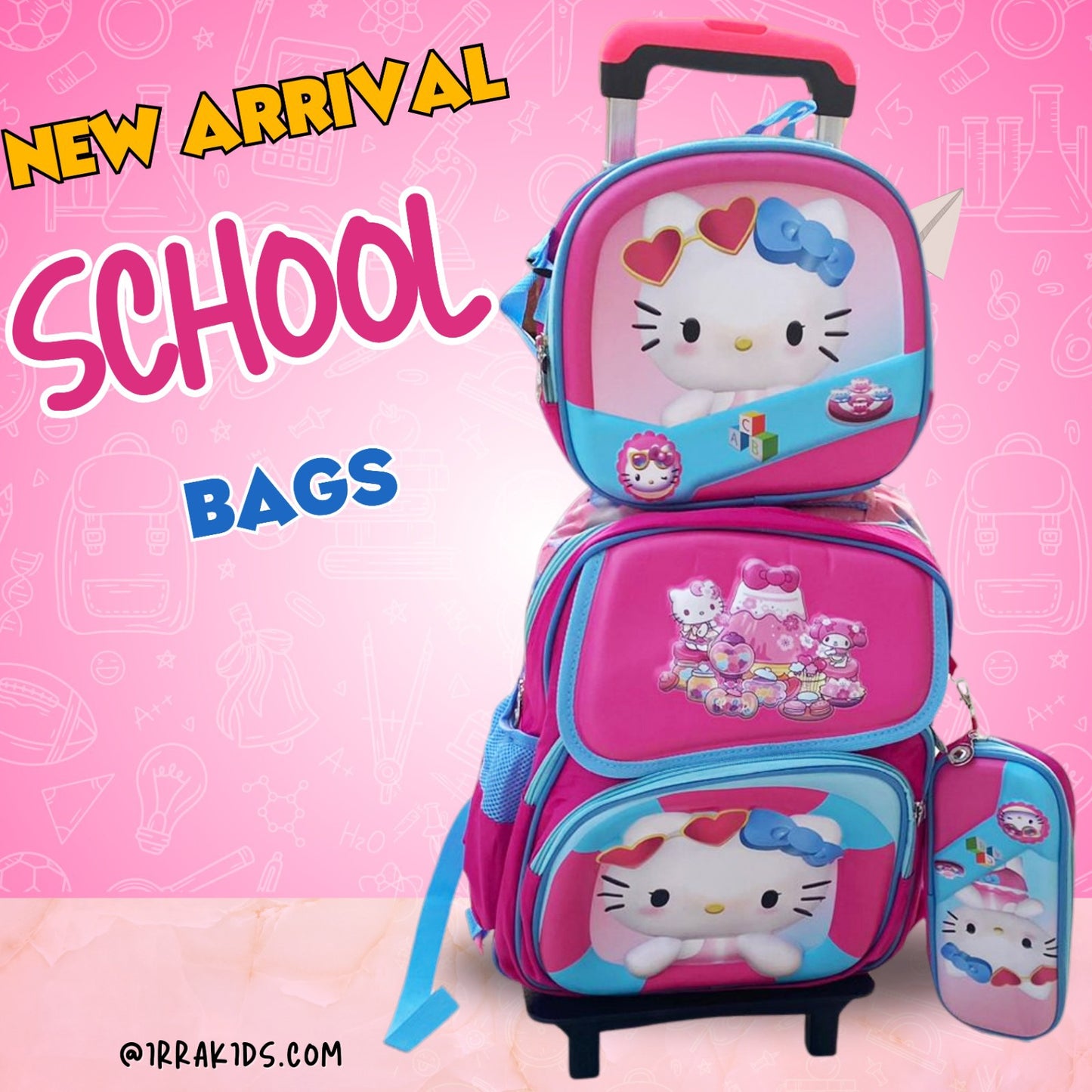 Ensemble de 3 sacs d'école à roulettes élégants au design de dessin animé pour enfants