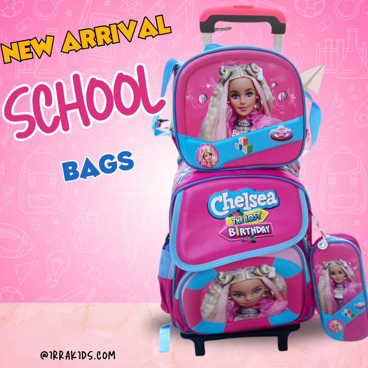 Ensemble de 3 sacs d'école à roulettes élégants au design de dessin animé pour enfants
