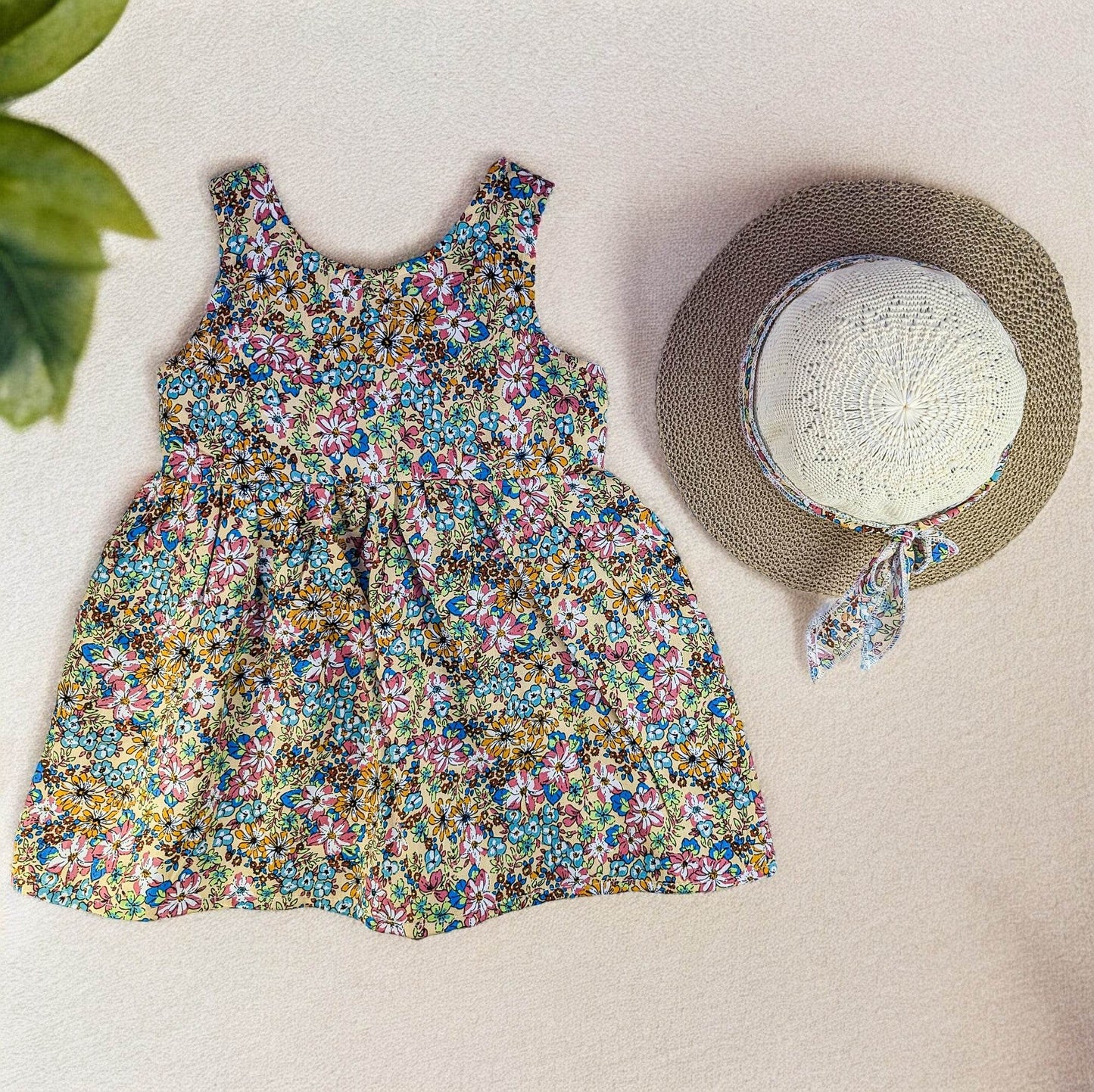 Colorful Floral Dress & Matching Hat Set for Girls - IRRAKIDS