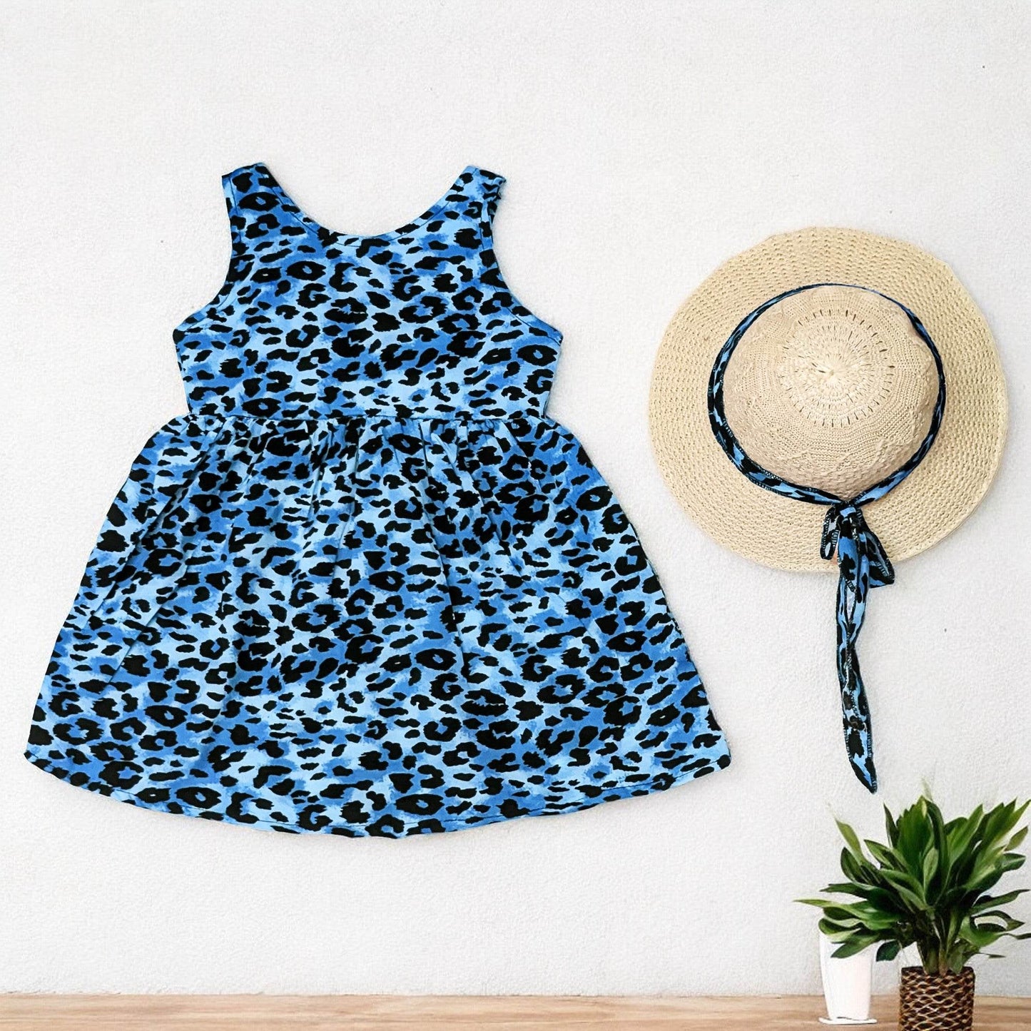 100% cotton leopard Dress & Matching Hat Set for Girls - IRRAKIDS