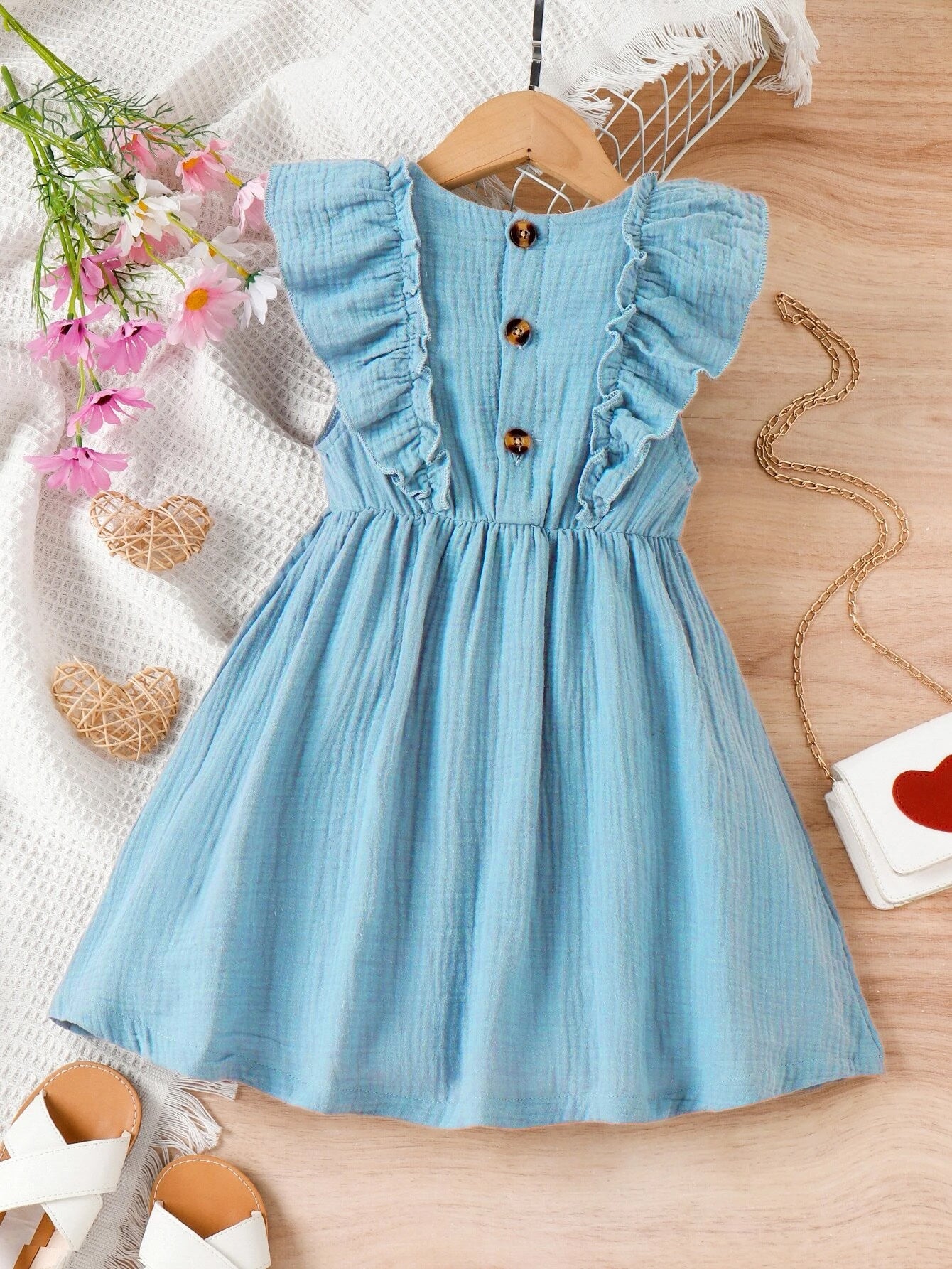 Charming Blossom: Young Girl's Ruffle Trim Bow Front Dress