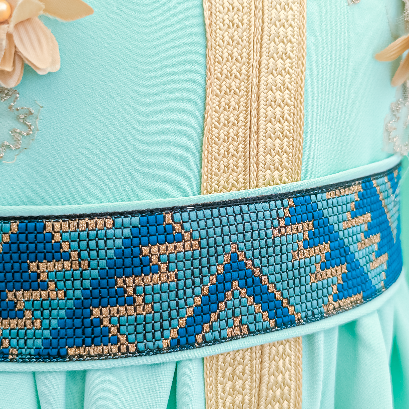 Luxurious Embroidered Girls’ Dress – Gold Details for Special Occasions