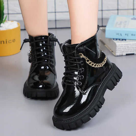 2023 black shiny Fashion Martin Boots for boys and Girls - Stylishwear