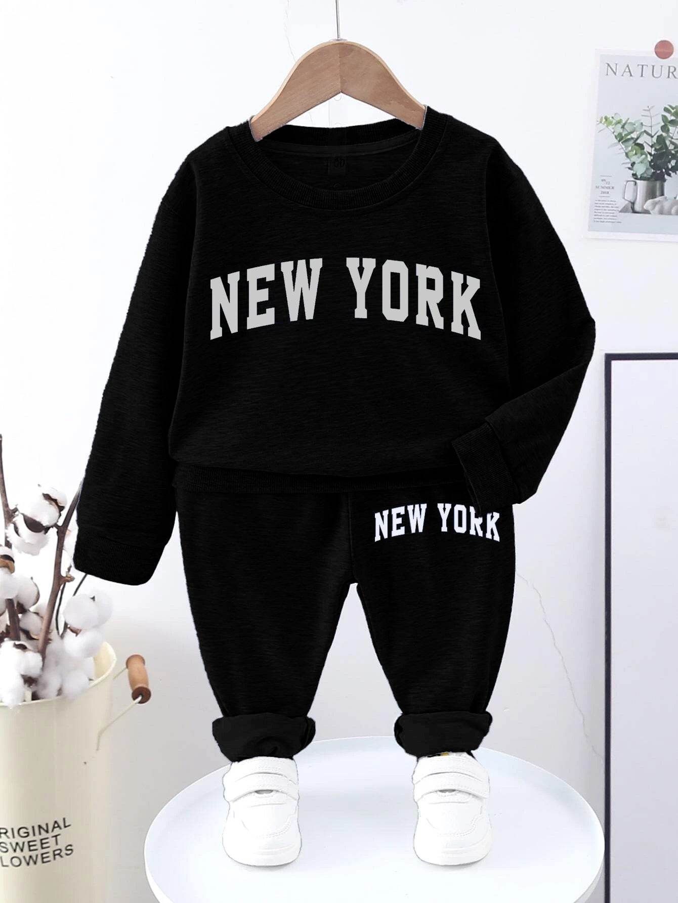 2 piece Light gray melange/New York: Cozy Cotton Tracksuit Set for Kids - Unisex - IRRAKIDS