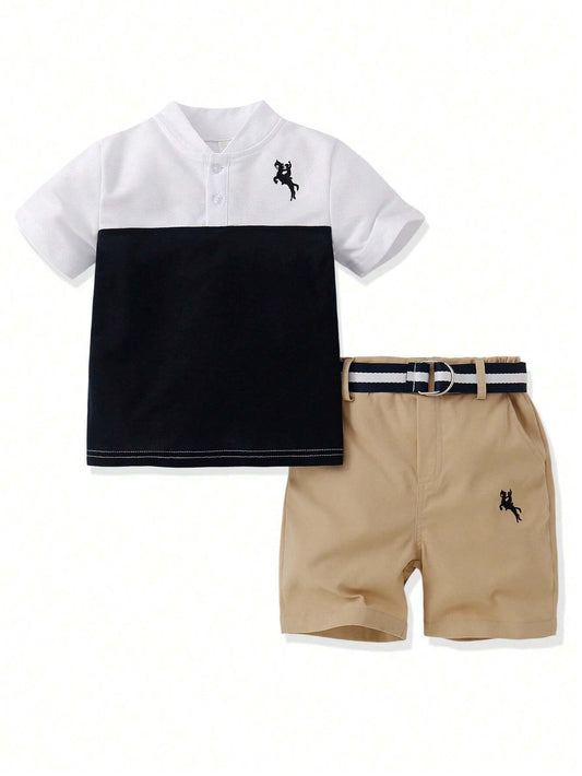 Boy's Stylish Two-Piece Horse Riding Embroidered Set for Spring & Summer "no belt"