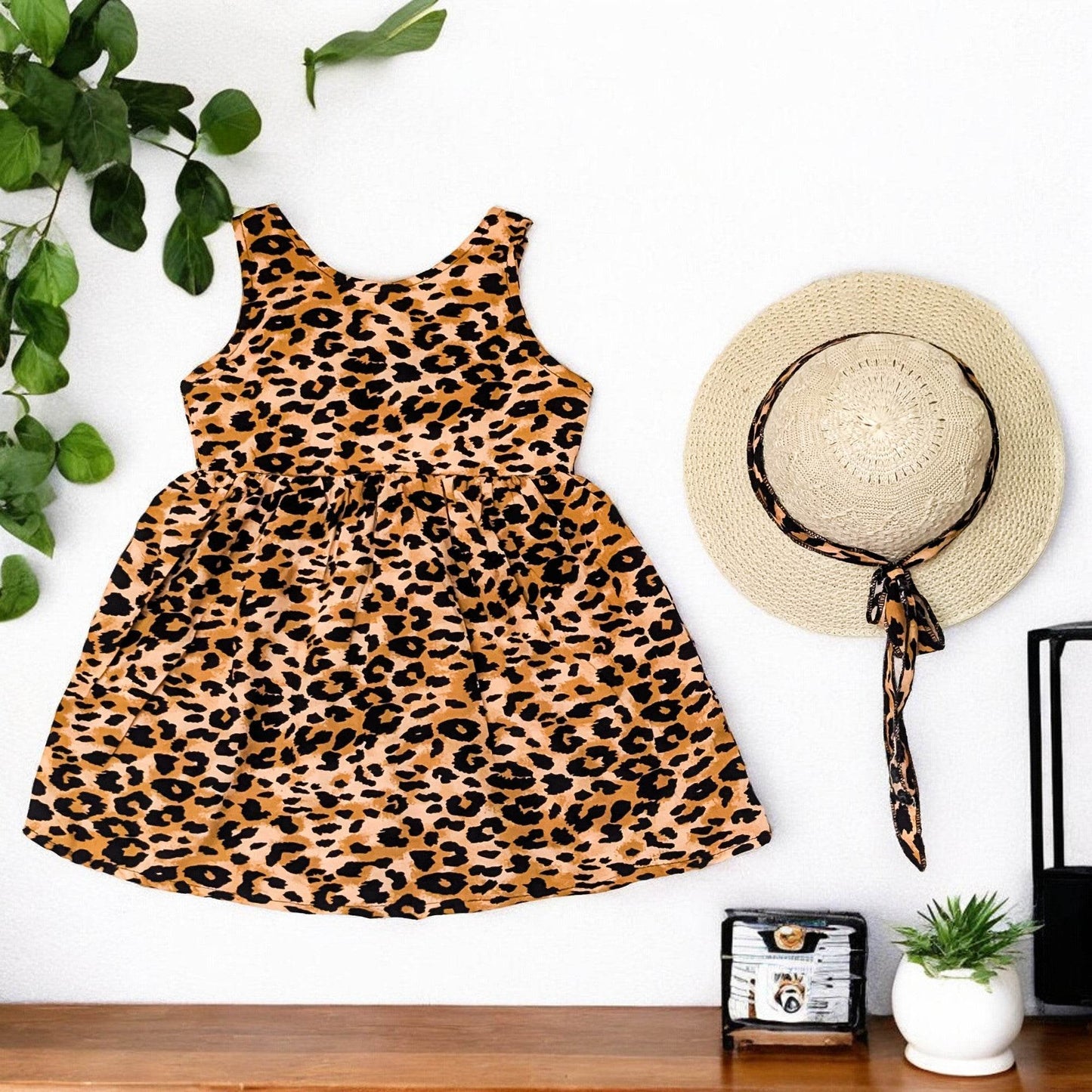 100% cotton leopard Dress & Matching Hat Set for Girls - IRRAKIDS