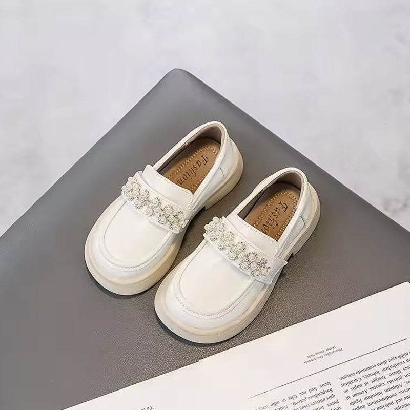 Chic & Classy: Black and Beige Glossy Fashion Leather Shoes for Girls - IRRAKIDS