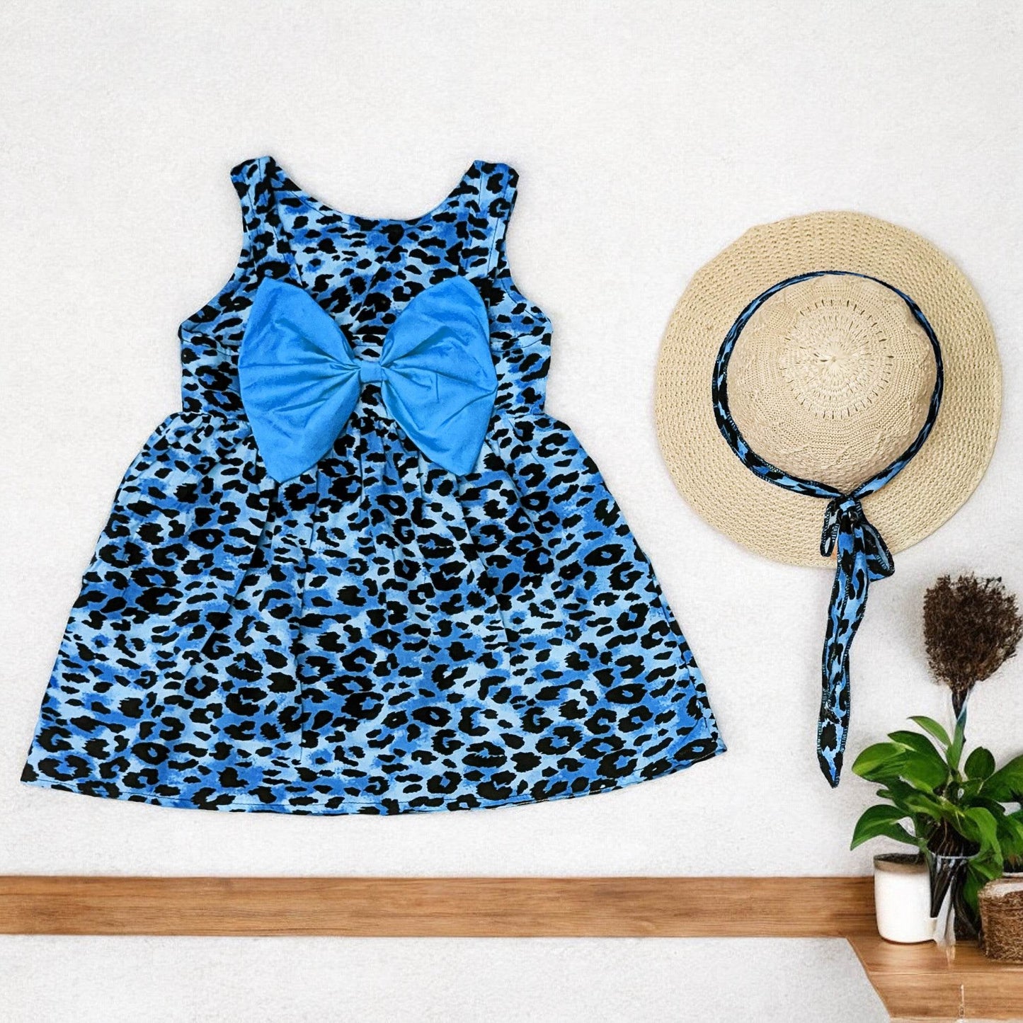 100% cotton leopard Dress & Matching Hat Set for Girls - IRRAKIDS