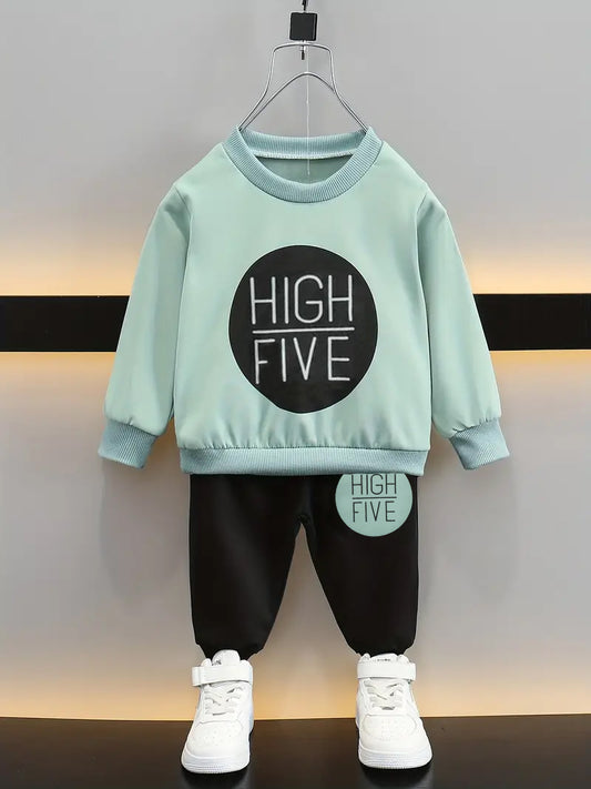 2 Pieces Adorable Toddler Letter Print Pullover & Black Pants Set for Boys and Girls