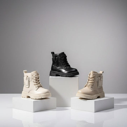 Girls' lace‑up combat boots with mini pouch — Product image: