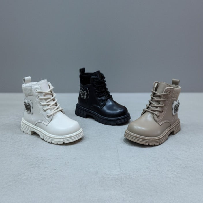 Girls' Lace-Up Butterfly Combat Boots — Product image:
