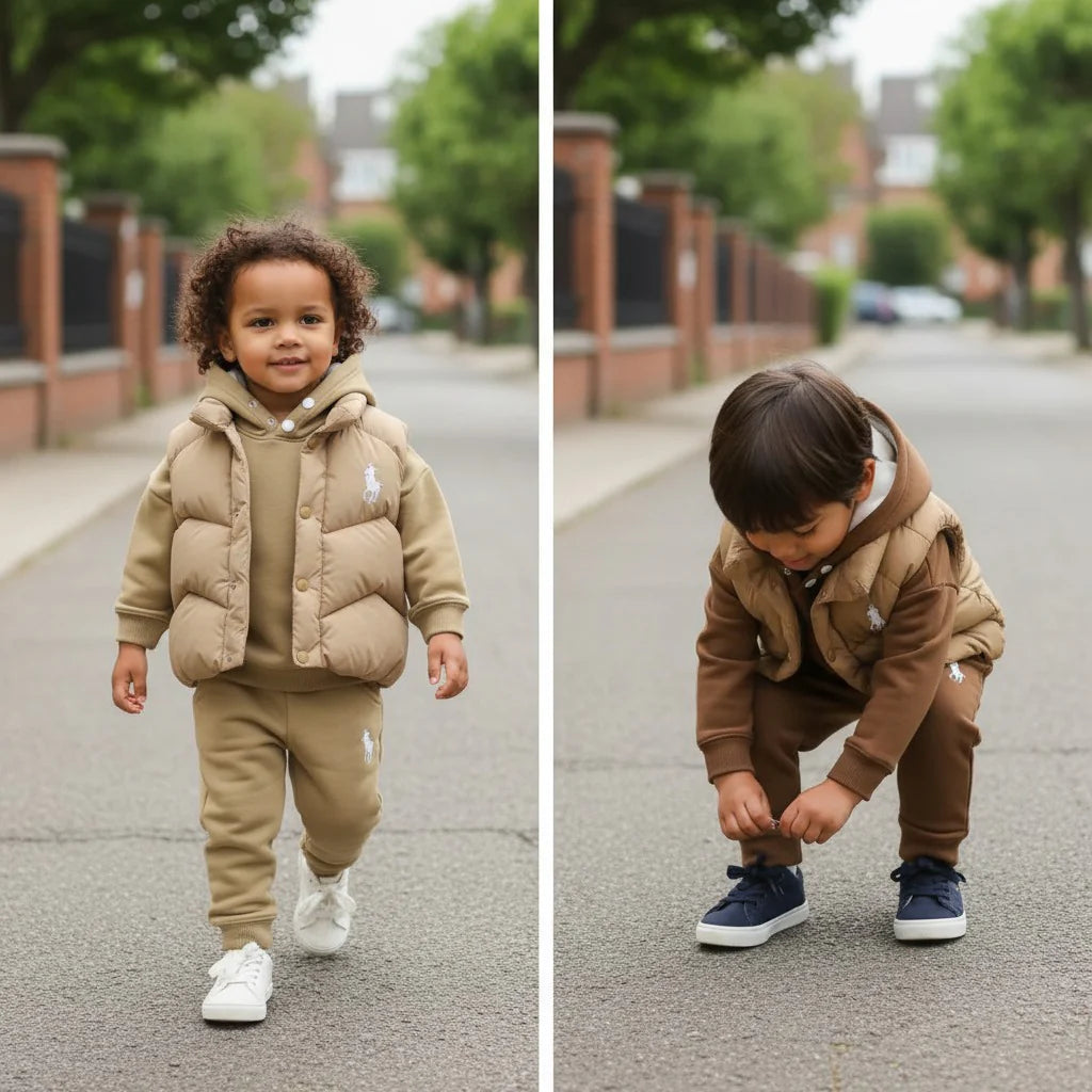 Children's winter hooded sweatshirt suit new style boy baby winter clothing plus velvet thickened vest three-piece set