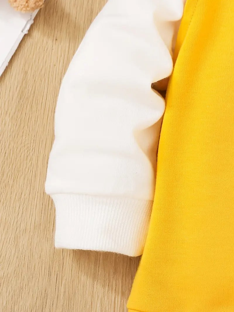 Ensemble 3 pièces pour garçon et fille : un t-shirt avec imprimé ours, un sweat à capuche et un pantalon de sport.Ensemble 3 pièces pour garçon et fille : un t-shirt avec imprimé ours, un sweat à capuche et un pantalon de sport.