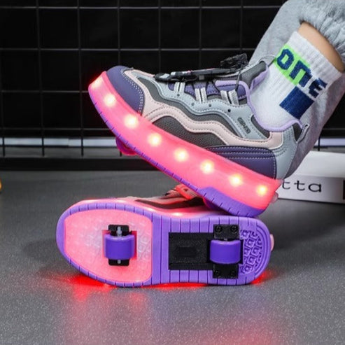 Kids' Light-Up Sneakers with Retractable Wheels - Fashionable Design with LED Light