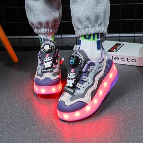 Kids' Light-Up Sneakers with Retractable Wheels - Fashionable Design with LED Light