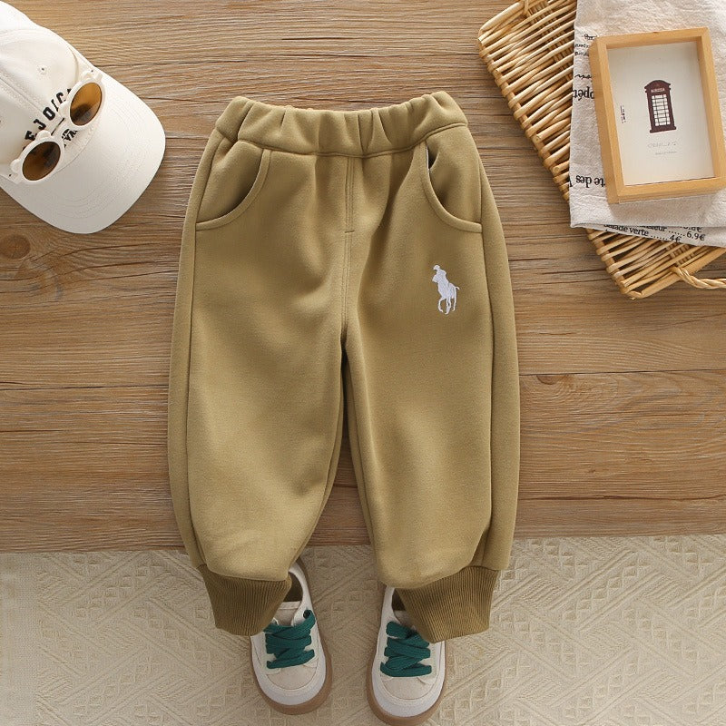 Children's winter hooded sweatshirt suit new style boy baby winter clothing plus velvet thickened vest three-piece set
