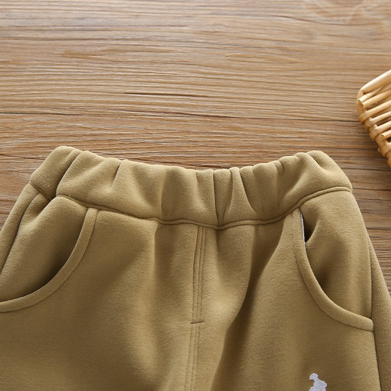 Children's winter hooded sweatshirt suit new style boy baby winter clothing plus velvet thickened vest three-piece set
