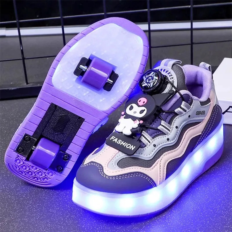 Kids' Light-Up Sneakers with Retractable Wheels - Fashionable Design with LED Light