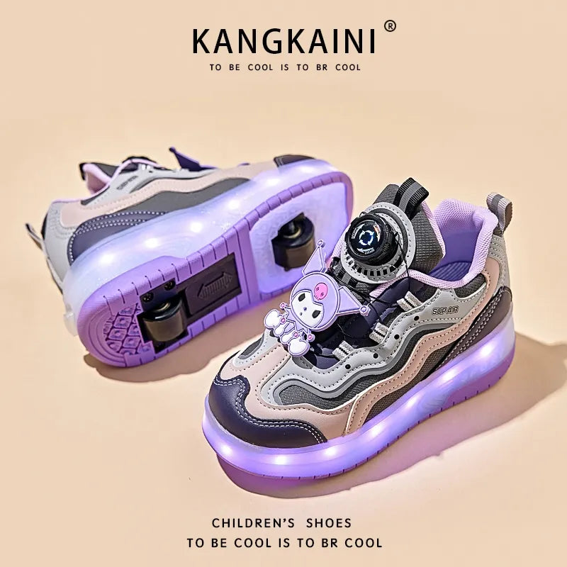Kids' Light-Up Sneakers with Retractable Wheels - Fashionable Design with LED Light