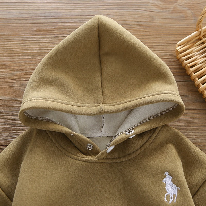 Children's winter hooded sweatshirt suit new style boy baby winter clothing plus velvet thickened vest three-piece set